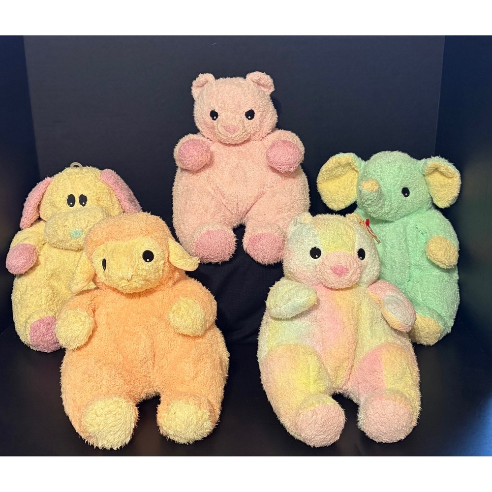Ty Pillow Pals Plush Set of 5 Vintage Pastel Bear Elephant Dog Lamb Terry Cloth